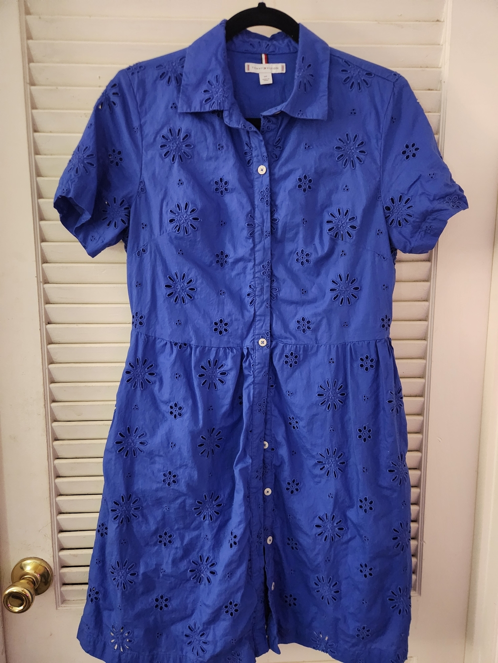 Tommy Hilfiger Royal Blue Eyelet Button-Up Top